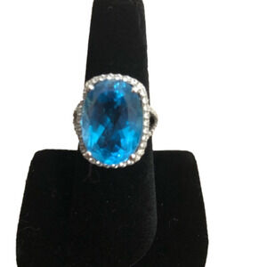 Sterling Silver Aquamarine and CZ Ring